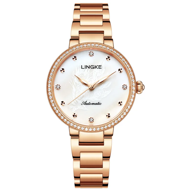 LINGKE Brand Ladies Fashion Watch Luxury Casual Waterproof Luminous Automatic Mechanical Watches for Women Clock Reloj Mujer