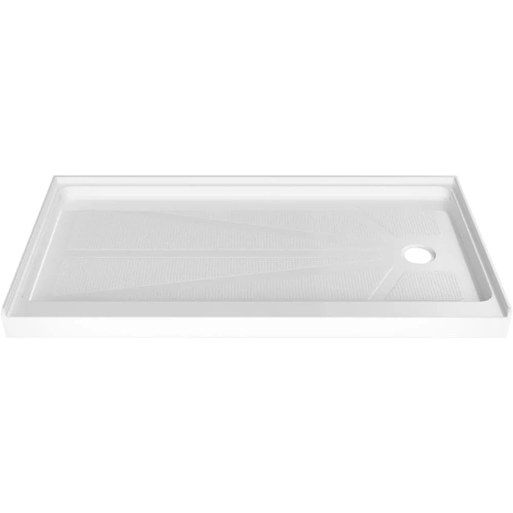 Right Drain Shower Base, Single Threshold Shower Pan with Slip Resistant Textured Surface, White 60 in. L x 30 in. W