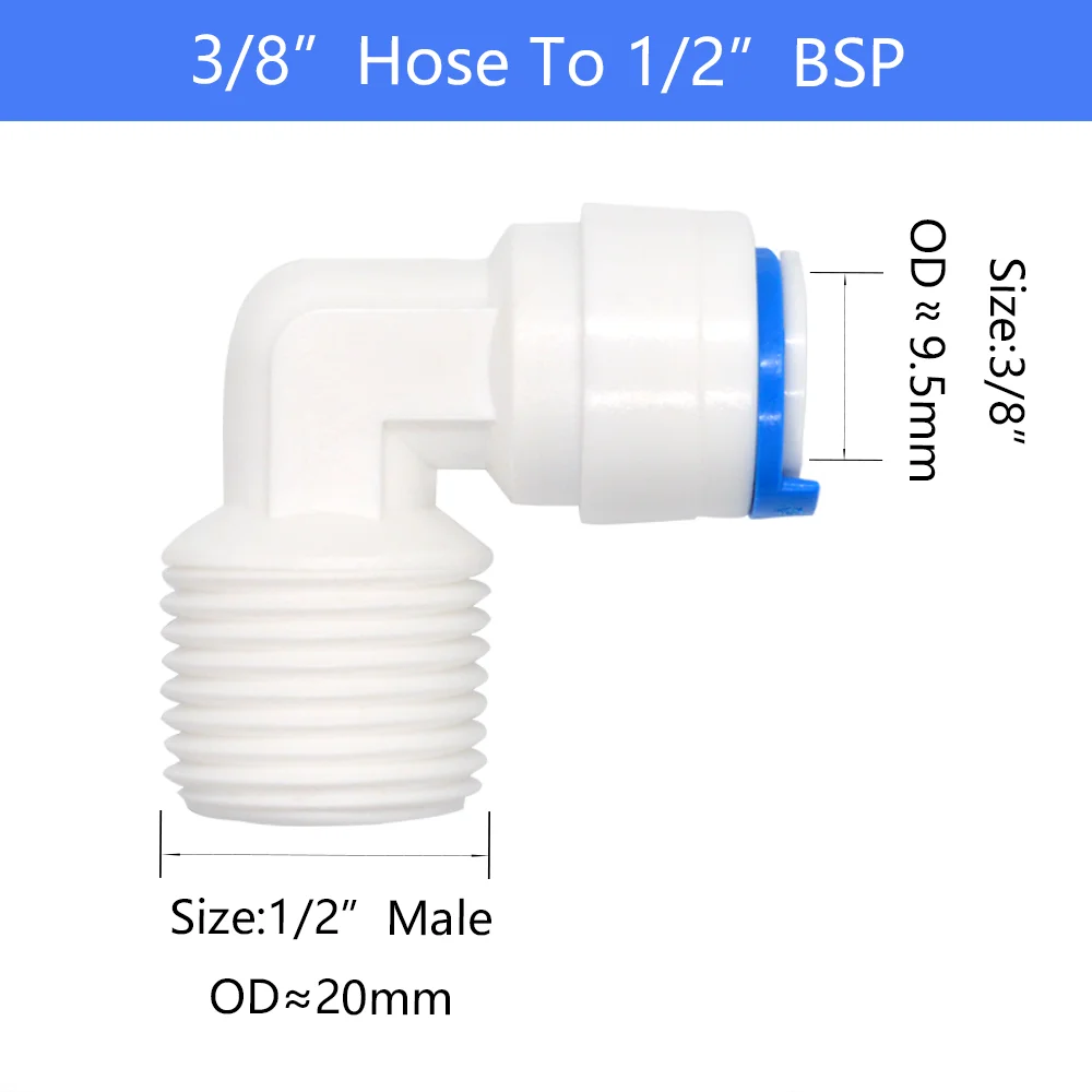 YQBS-accesorios para acuario RO, conector rápido 1/8, 1/4, 3/8, 1/2, 3/4BSP, adaptador de rosca macho, tubo de combinación de codo