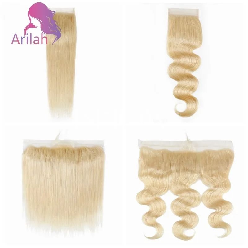 10-22 بوصة 613 شقراء مستقيم الجسم موجة الشعر البشري أمامي 13x4 الدانتيل الشفاف أمامي 4x4 إغلاق 150% الكثافة نهاية كاملة