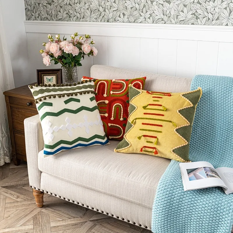 New Creative Moroccan Ethnic Style Cushion Cover with Bohemian Tassel Embroidery Throw Pillow Case 45x45 Living Room Home Decor