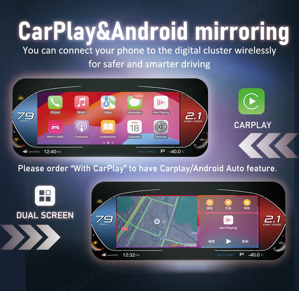 BONROAD 12.3 inch 1920*720 Wireless CarPlay Android Mirroring LCD Digital Instrument Cluster Panel Dashboard For BMW 3 4 Series F30 F31 F32 F33 F34 F36 Navi Speedometer Virtuele Cockpit