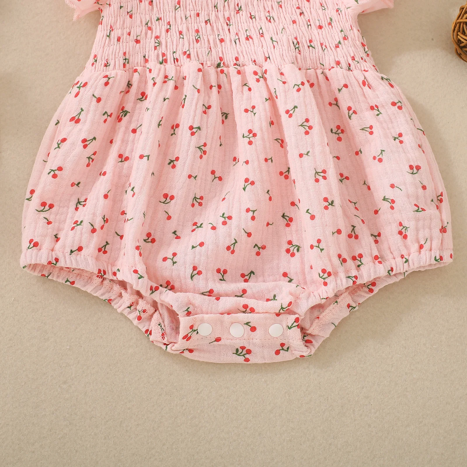 Summer female infant cherry print short-sleeved triangle jersey and headscarf two-piece set sweet and cute