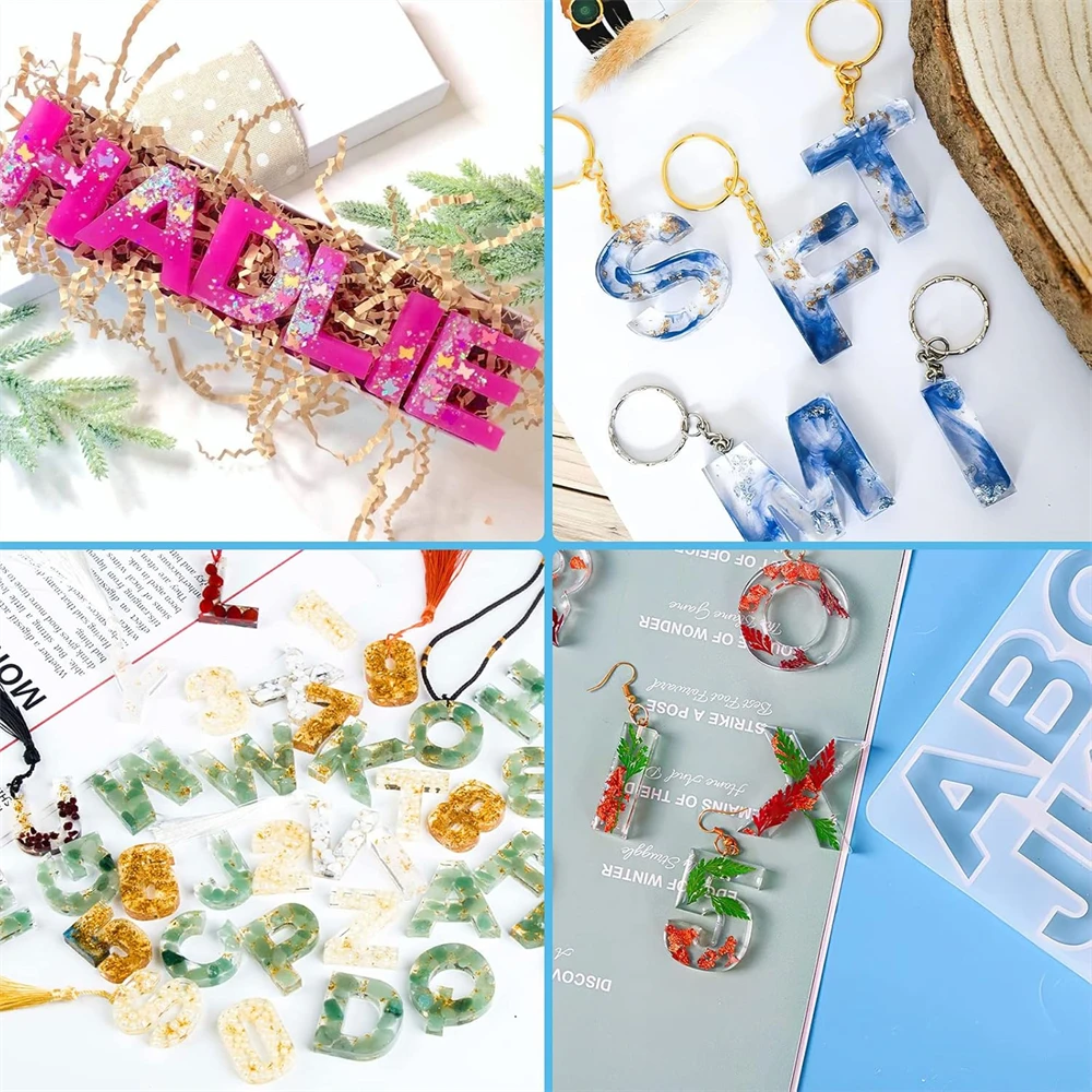 الأبجدية قالب من السيليكون لمجموعة راتنجات الايبوكسي مختلط نمط رسائل الراتنج قالب الصب مجموعة DIY المفاتيح قلادة أدوات صنع المجوهرات