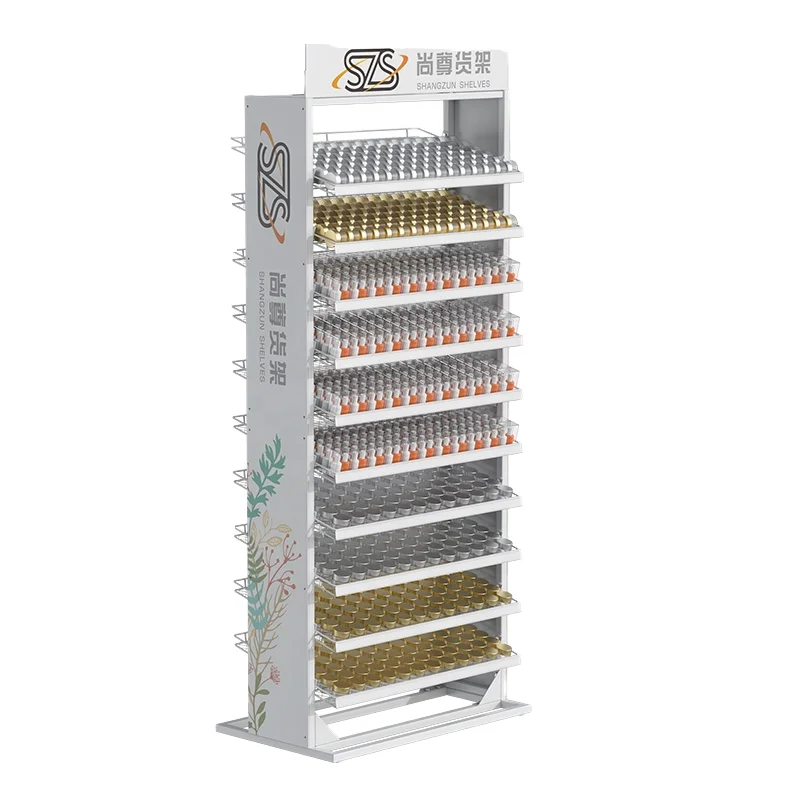 Modern Store Retail Nail Polish Cosmetic Display Rack Stand Floor Standing Makeup Products Shelf Display