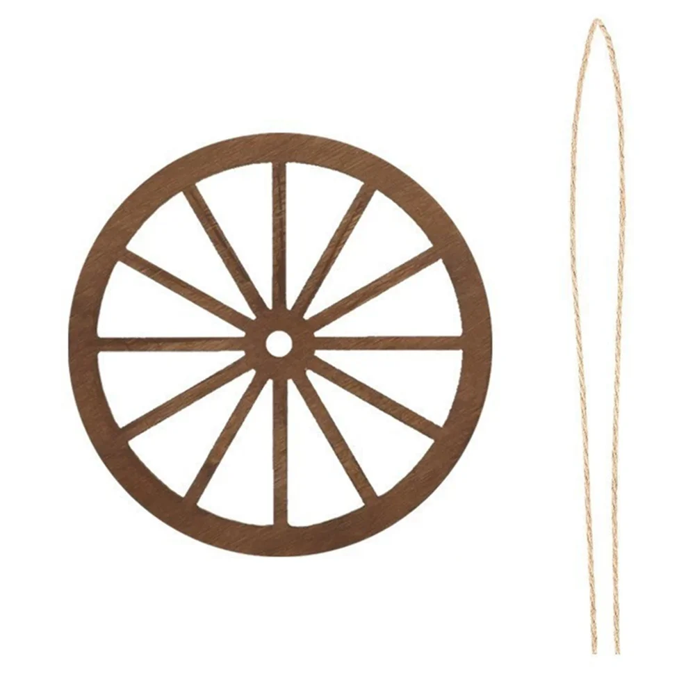 

2 Inch Wooden Vintage Rustic Wagon Wheel 12 PCS Wooden Wagon Wheel Decor with Hemp Rope vFarmhouse Style Hanging Ornament