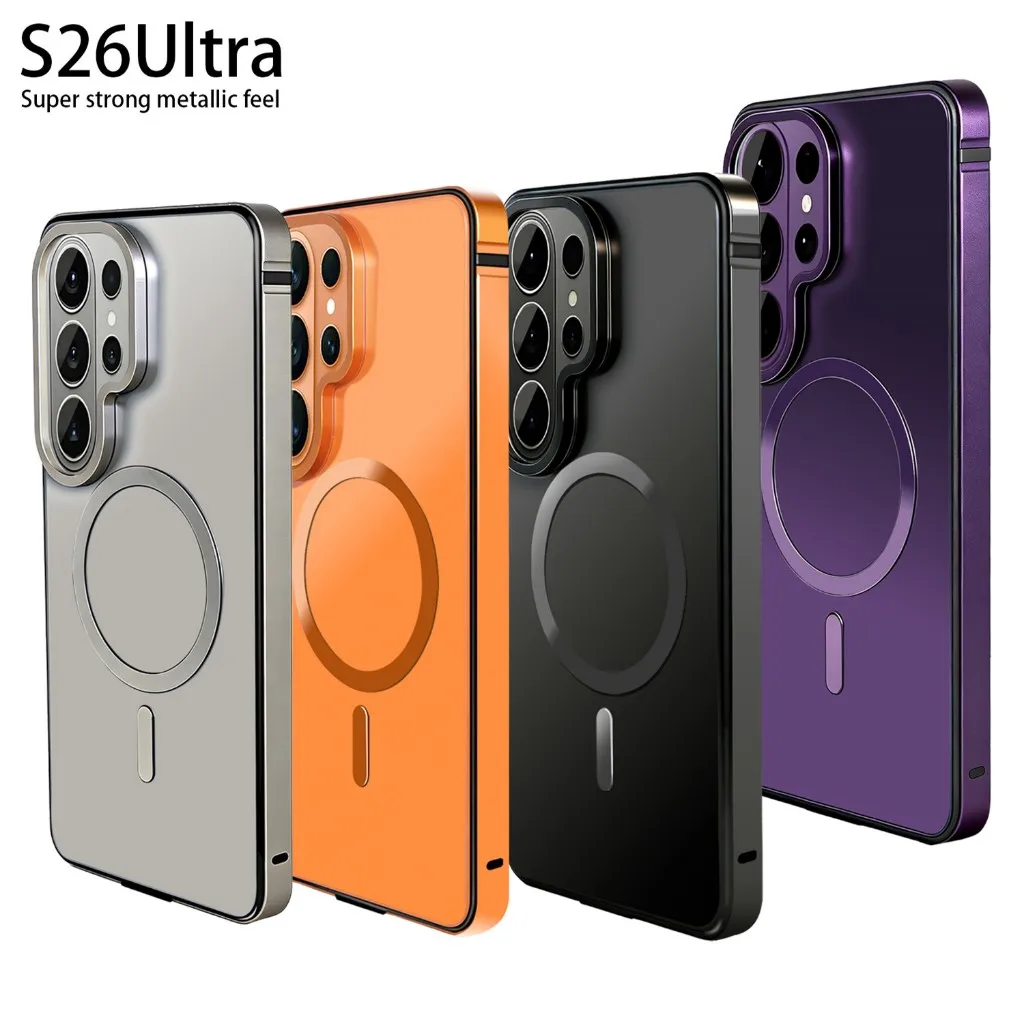 

Metal Titanium Magnetic Suction Phone Casing For Samsung Galaxy S26 Ultra Luxury Stainless Steel Bumper Frame Shockproof Cover