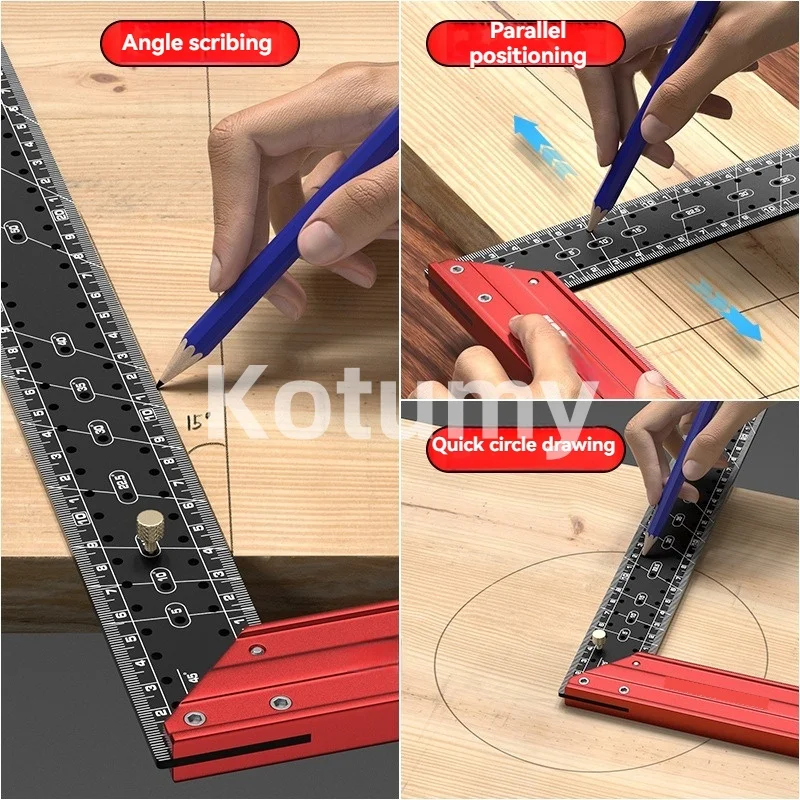 All Aluminum Alloy Woodworking Angle Ruler, Multi-Angle Marking Preset Tool with Auxiliary Level & Scale Support - view 3