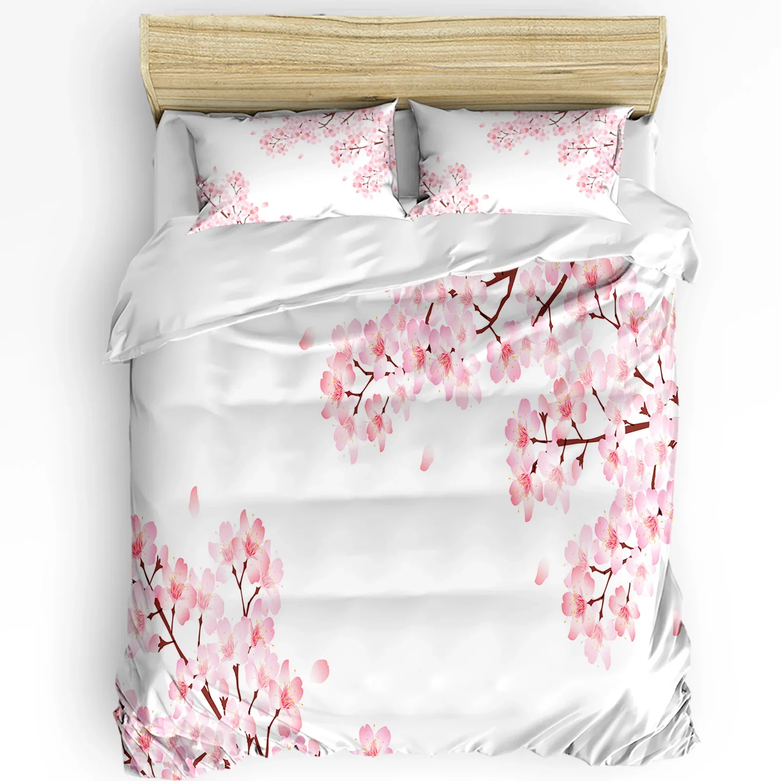 3pcs Bedding Set Cherry Blossoms Tree Branches Pink White Duvet Cover Pillow Case Boy Kid Teen Girl Bedding Covers Set