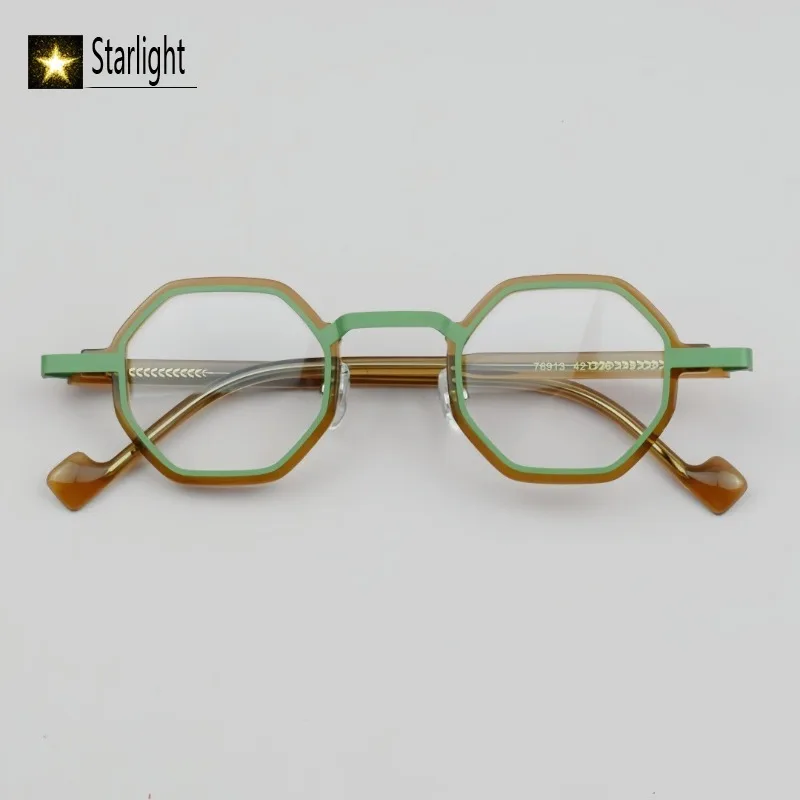 New Patchwork Polygonal Acetate Glasses Frames Men Fashion Women Myopia Eyeglasses for Man Reading Presbyopia Prescription 143mm