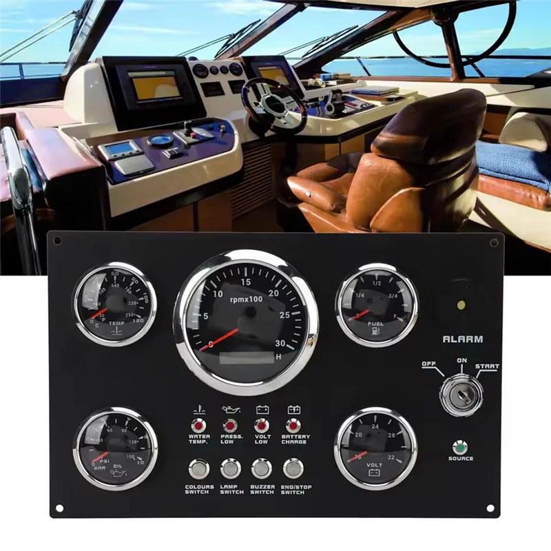 ABJI-RPM pressão de óleo temperatura da água nível combustível tensão 24v medidor digital cluster painel display 7 cores backlight para barco rv