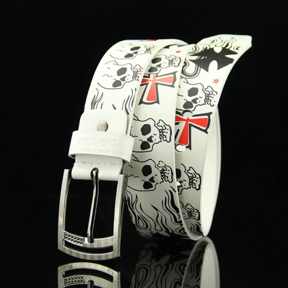 

Skull Skeleton Pattern Y2K Cross Punk Style Korean Waist Strap Casual Belt Accessories Female Waistband PU leather Belt