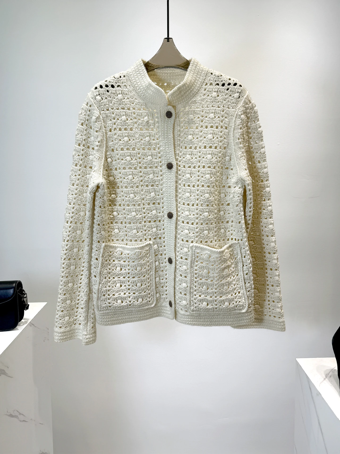 

Ele Women's Camere Wool Knitted Open Cardigan Hollow out Design High Quali Soft Warm Winter Faion Casual Wear