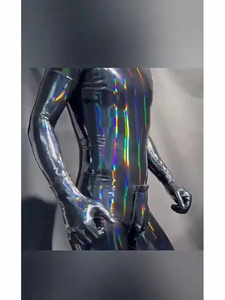

Mens Wet Look PVC Catsuit Shiny PU Leather Bodysuit Tights Cosplay Zentai Bodystocking Sexy Clubwear Conjoined Leotard Jumpsuit