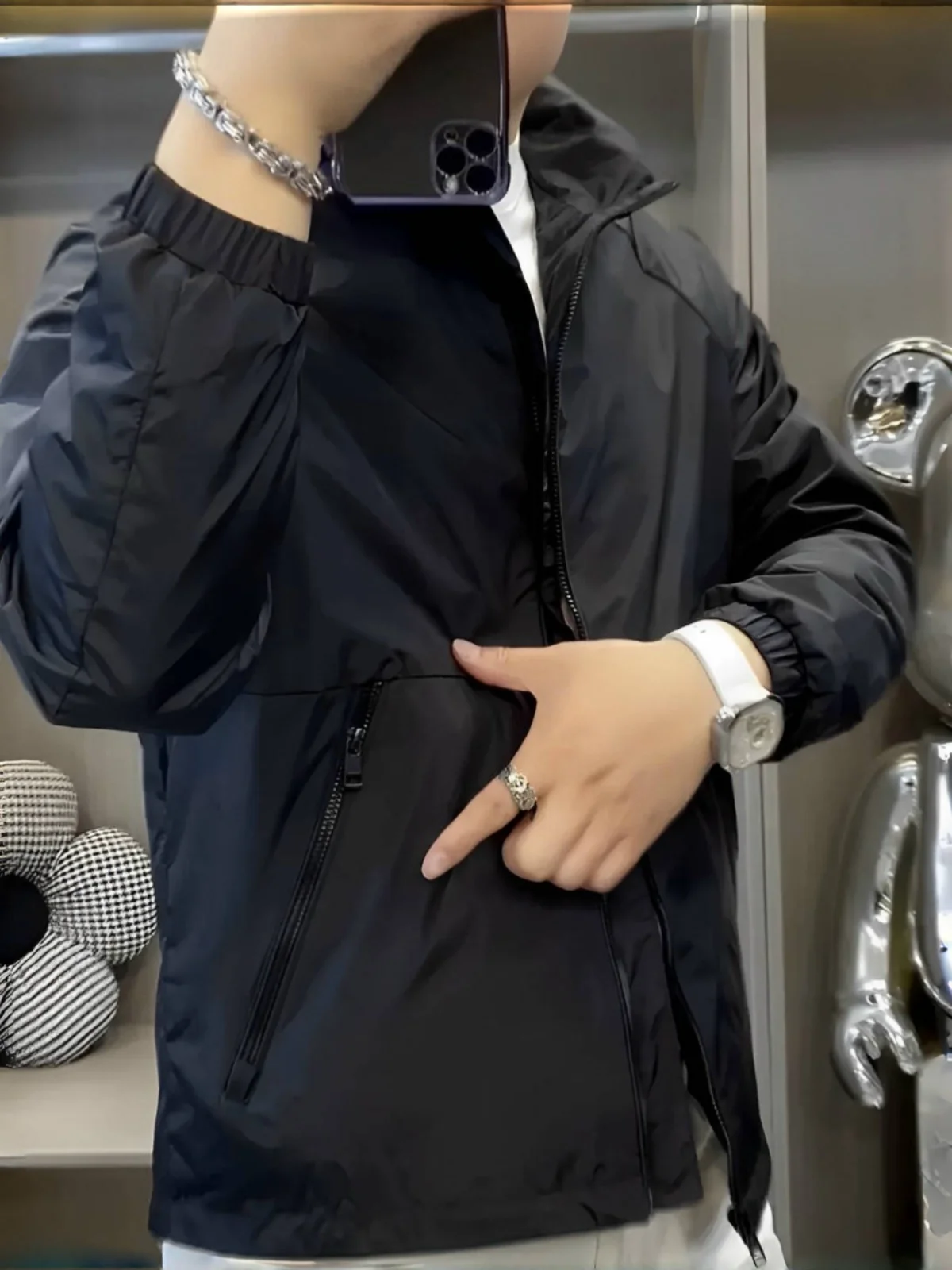 

Мужская повседневная удобная куртка с капюшоном на молнии, модная универсальная осенне-зимняя верхняя одежда из полиэфирного волокна с длинными рукавами