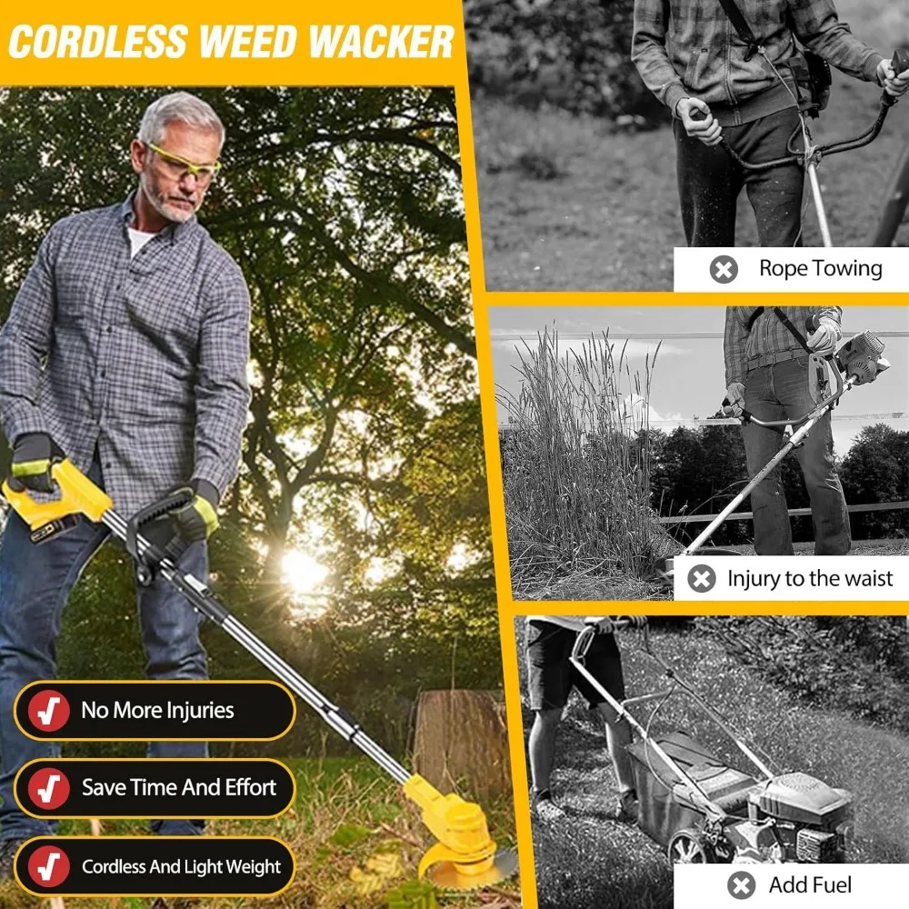 24V Cordless Electric Weed Wacker with 2 Batteries & Fast Charger, Lightweight 3-in-1 Trimmer for Garden Lawn