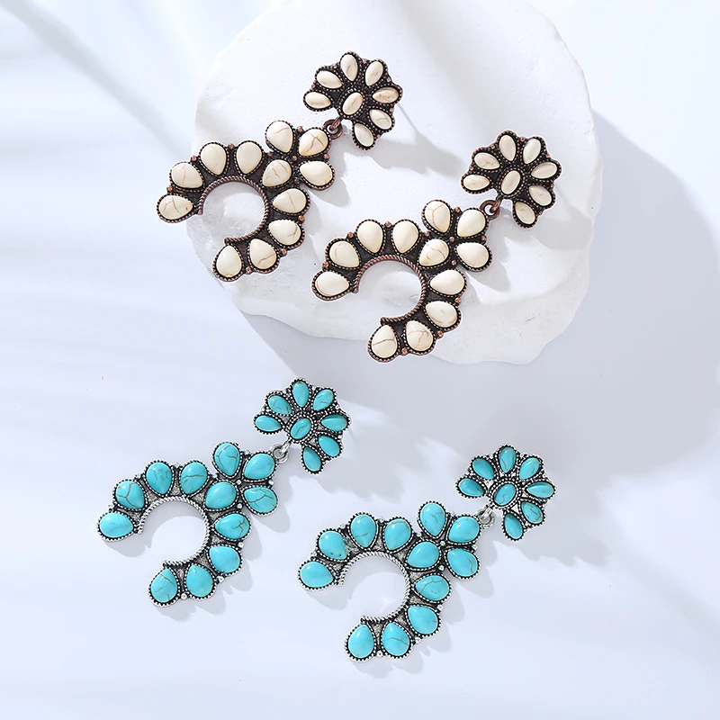 European and American New Creative Earrings Set with Turquoise Party Earrings Versatile and Elegant Ancient Style Earrings