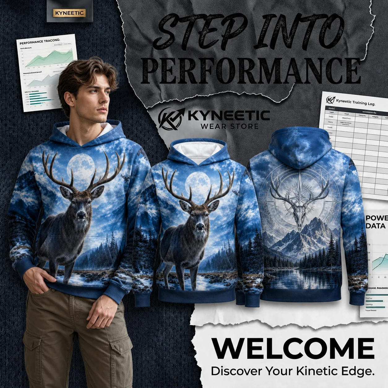 Vibrant Parent-Child Elk Deer 3D Printed Hoodies Winter Forest Graphic Long Sleeve Sweatshirt Christmas Aesthetic Pullover Tops