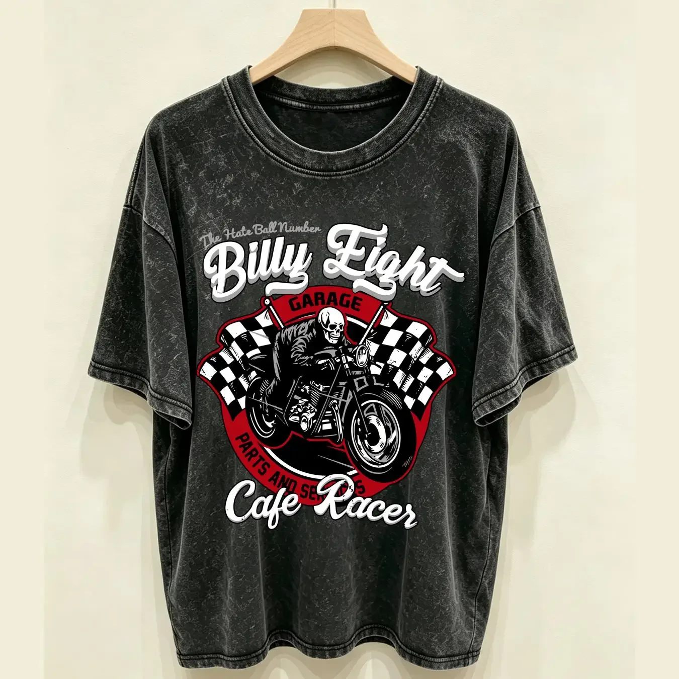 washed T Shirt Billy Eight CAFE RACER Mens Biker Rock a USA vintage Washed Slightly graphic streetwear Comfortable Stretched