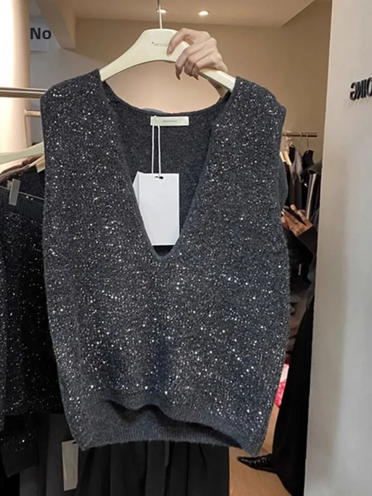 

Retro Knitted Sweater Svel V-Ne Vest Simple Design Autumn Faion Slimming Top Layering Clothing Commute Sle Pure C...