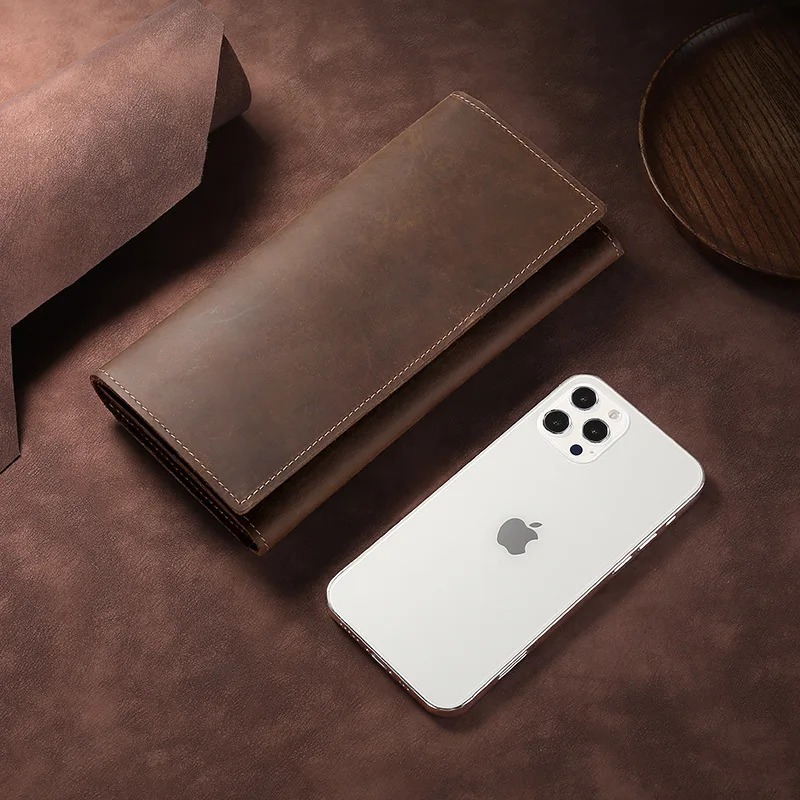 جديد الرجال جلد طبيعي المحافظ الإناث جلد البقر محافظ طويلة عملة جيب حامل بطاقة المال حقيبة المحمولة مخلب نمط خمر