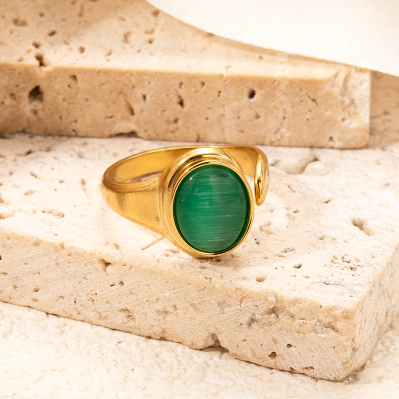 ENSHIR 316L الفولاذ المقاوم للصدأ حجر ملون حلقة مستديرة للنساء الرجال تصميم بسيط متخصص مجوهرات هدايا بالجملة