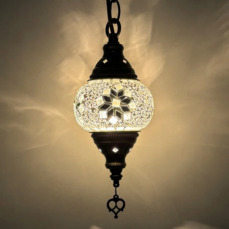 

Classical Mosaic Glass Chandelier Tiffany Style Restaurant Porch Aisle Single Head Wrought Iron Pendant Lights