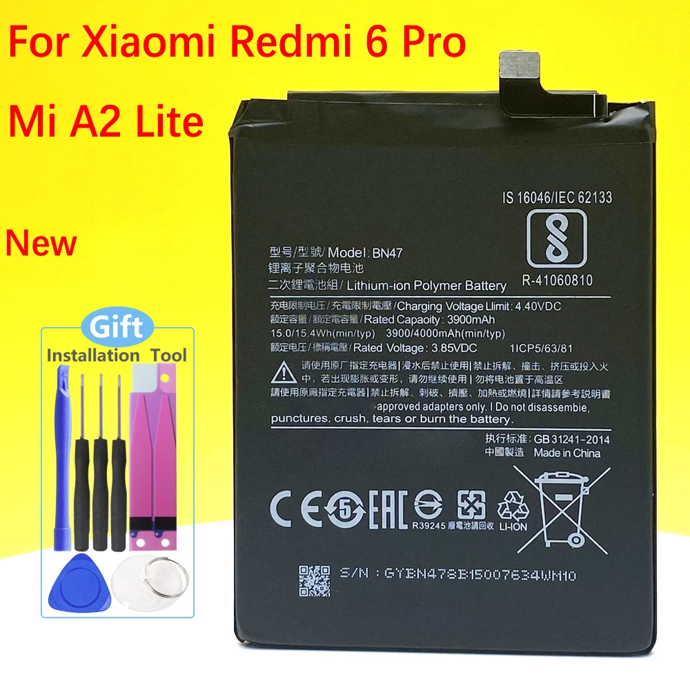 

NEW 4000mAh BN47 Battery For Xiaomi Redmi 6 Pro / Mi A2 Lite Smartphone/Smart Mobile Phone