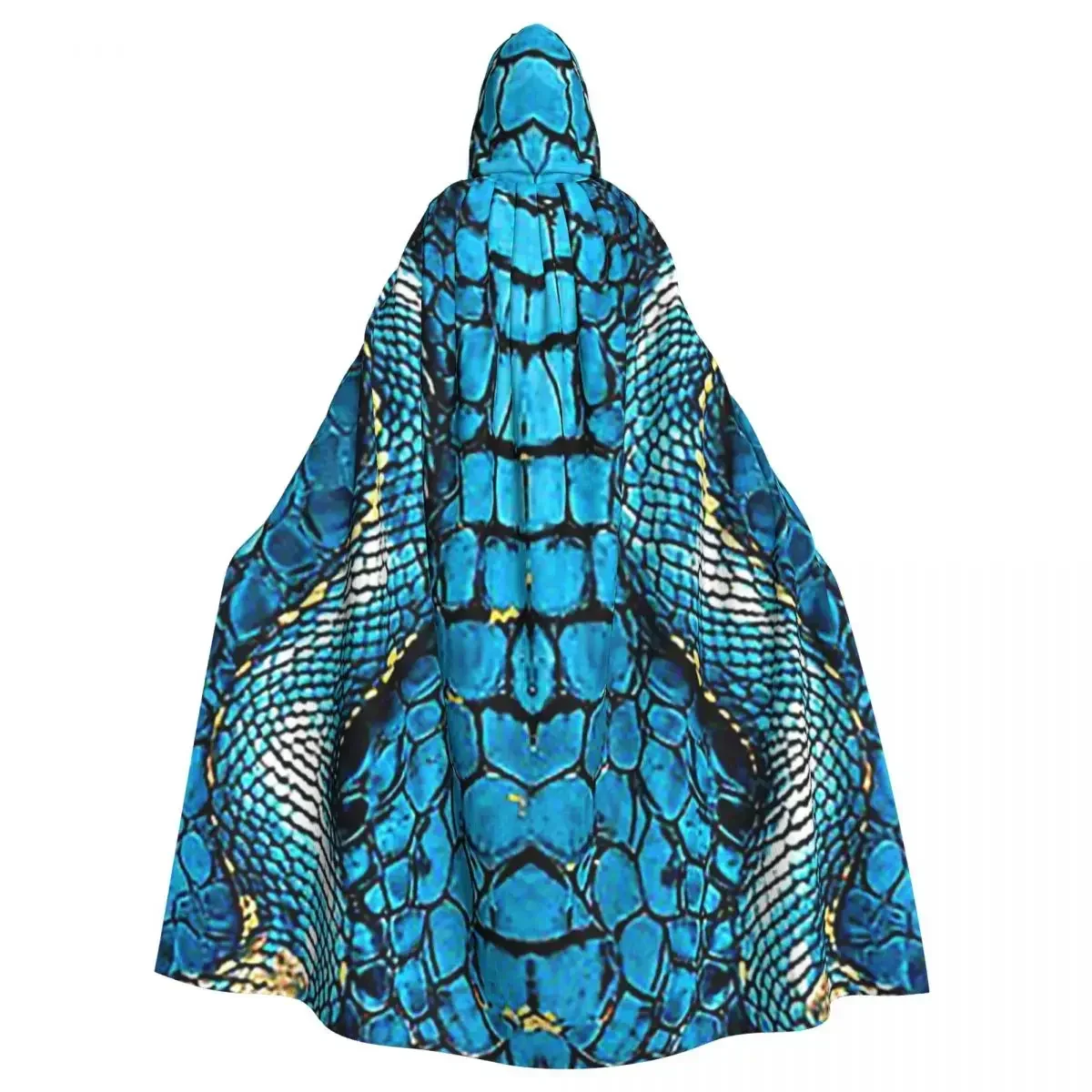 

Fashion Night Wear Suitable For Both Men And Women Snake Skin Blue Snake Serpent Animal Print Viper Long Hooded Cloak Witch Medi