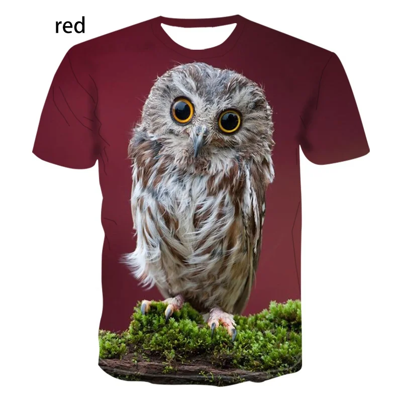 Men\'s Women\'s Fashion Printing Owl 3D Men T-Shirt Summer Cute Bird Pattern Short Sleeves Animal Tee XS-5XL