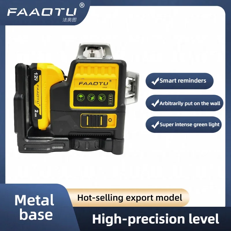 

FAAOTU 089LG 3-Sided 360-Degree Vertical Laser Level for 12V DeWalt Battery 12 Lines Green Light Horizontal Level Meter for