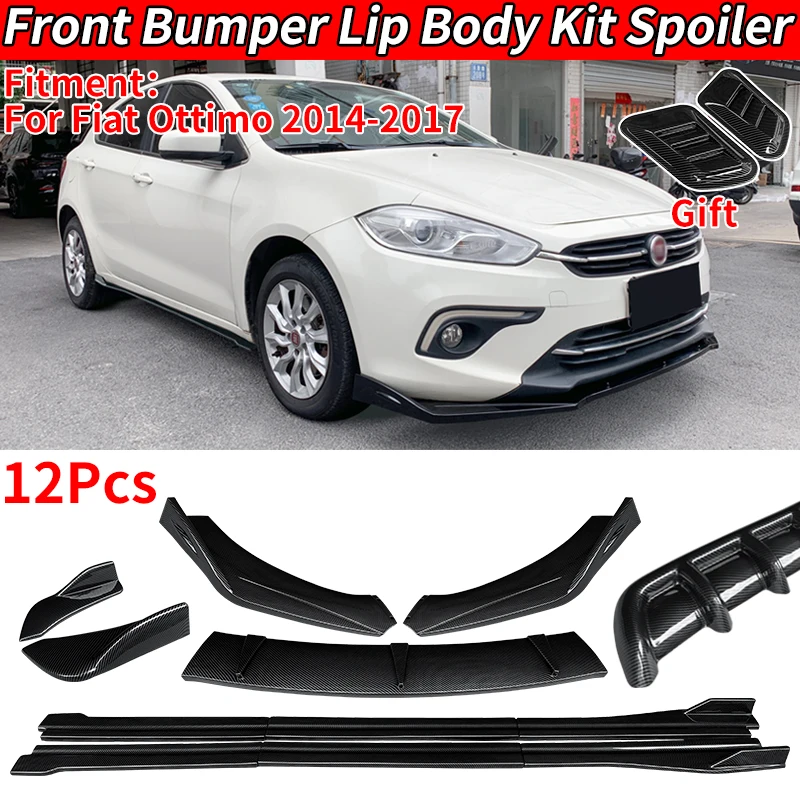 For Fiat Ottimo 2014-2017 Car Body Kit Front Bumper Lip Splitter Spoiler Protector Side Skirts Rear Wrap Angle Shark Fins ABS