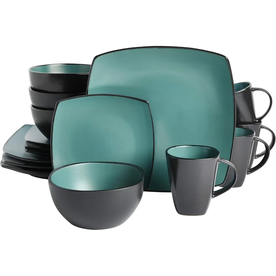 

Soho Lounge Square Reactive Glaze Stoneware Dinnerware Set Service for 4 16pc Matte Jade