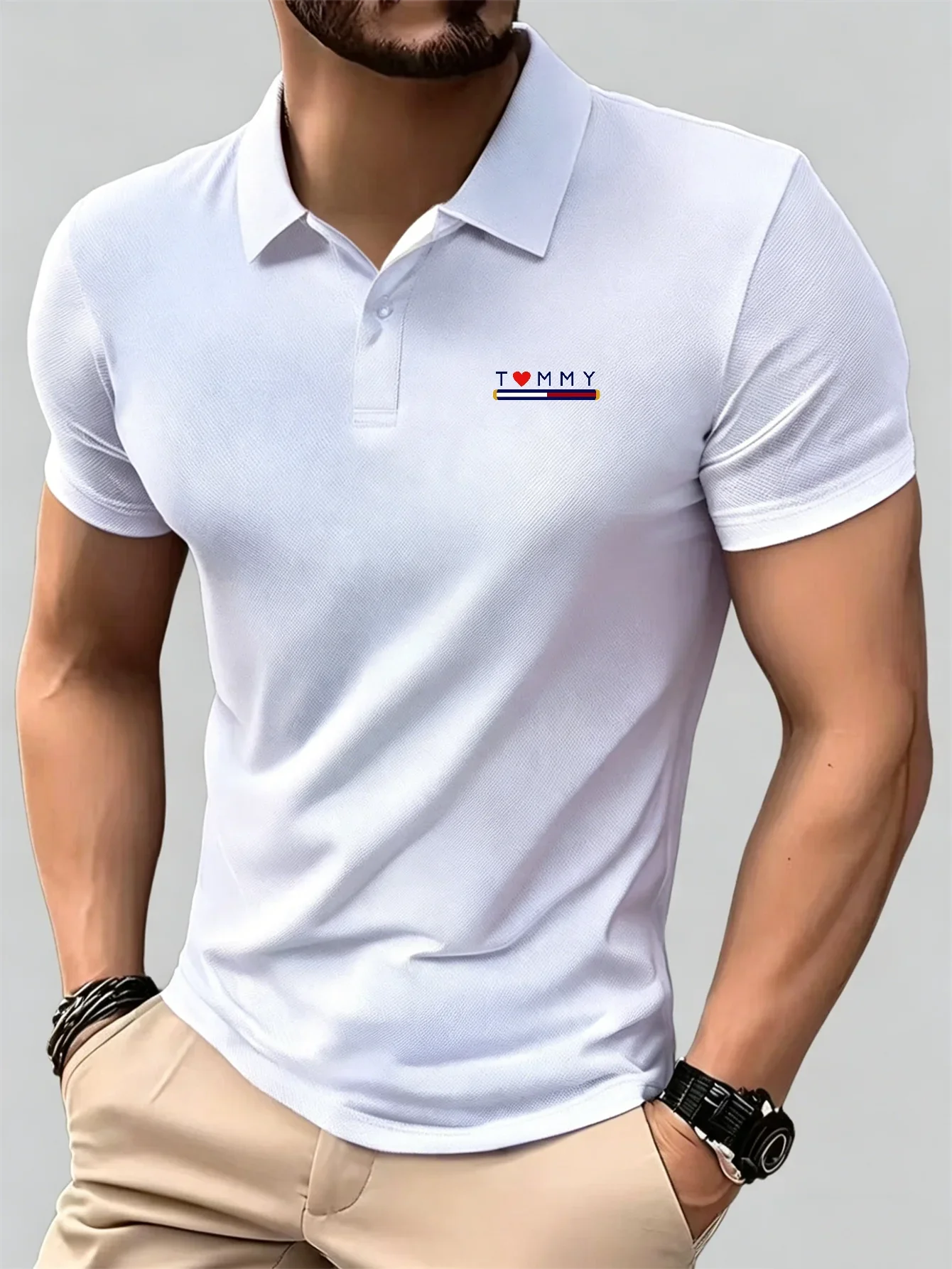 New Breathable Short Sleeve Button-Down Polo Shirt for Men Casual Daily Office Business Summer Outdoor Comfortable Versatile Top