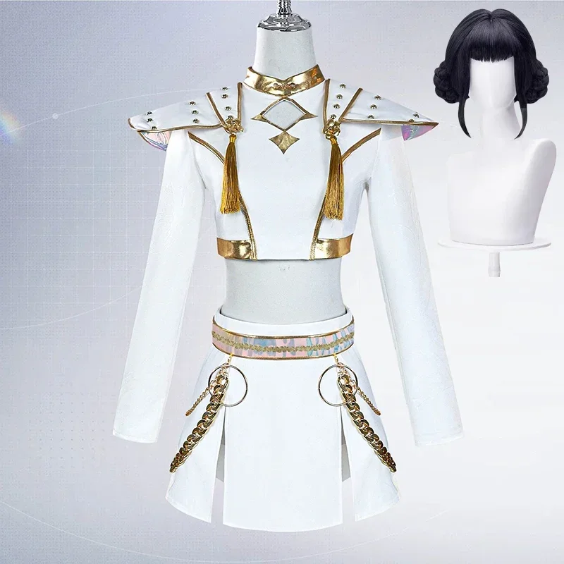 KPop Rumi Mira Zoey Wit Zingen Pak Vrouwen Meisjes Halloween Party Rollenspel Outfit Cosplay Kostuum Pruik voor Volwassen Kinderen
