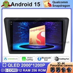 스코다 라피드 2012 2013 2014 2015 - 2019용 안드로이드 15 카 라디오, 퀄컴 BT 4G LTE QLED 네비게이션 DSP 무선 카플레이 자동 GPS