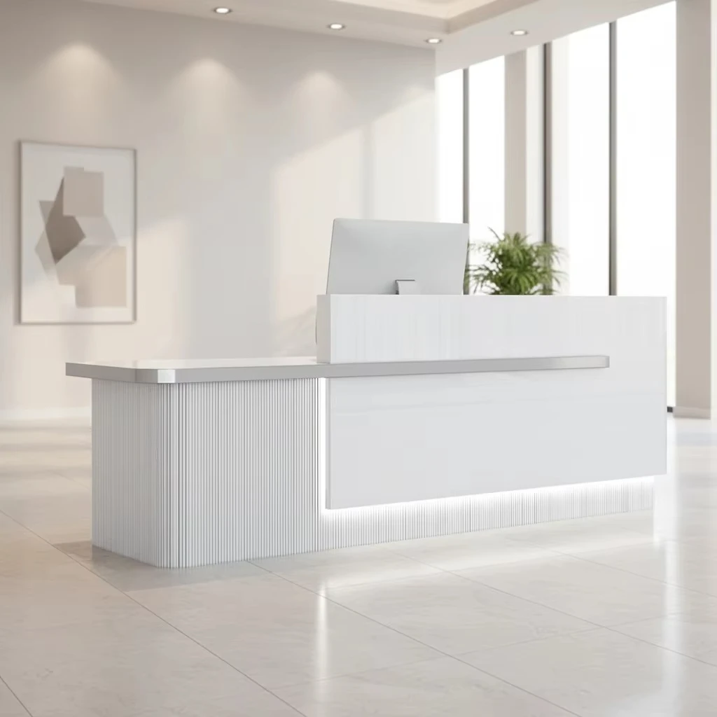 Modern Reception Desk With Square Shape Plate Type Material Durable Glossy Finish-Commercial Office Furniture
