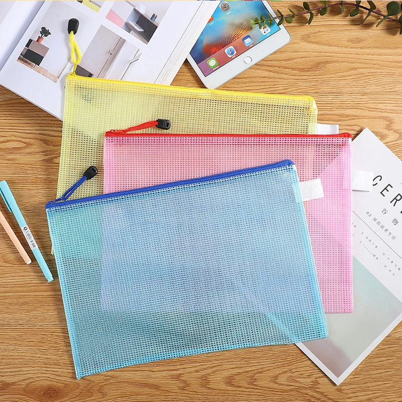 A3 A4 A5 A6 Portable Zipper File Bag Transparent Single-layer Mesh Student Test Paper Data Storage Bag Office Files Stationery