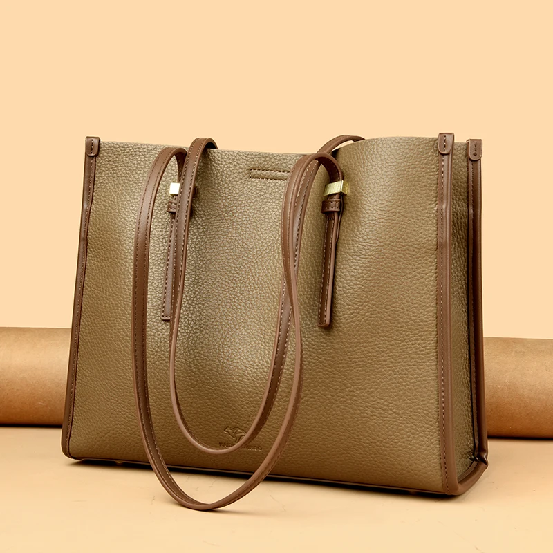 Solid Color Simple Large Capacity Women\'s Tote Bags High Quality Soft Leather Female Handbag Luxury Trendy Women Shoulder Bag