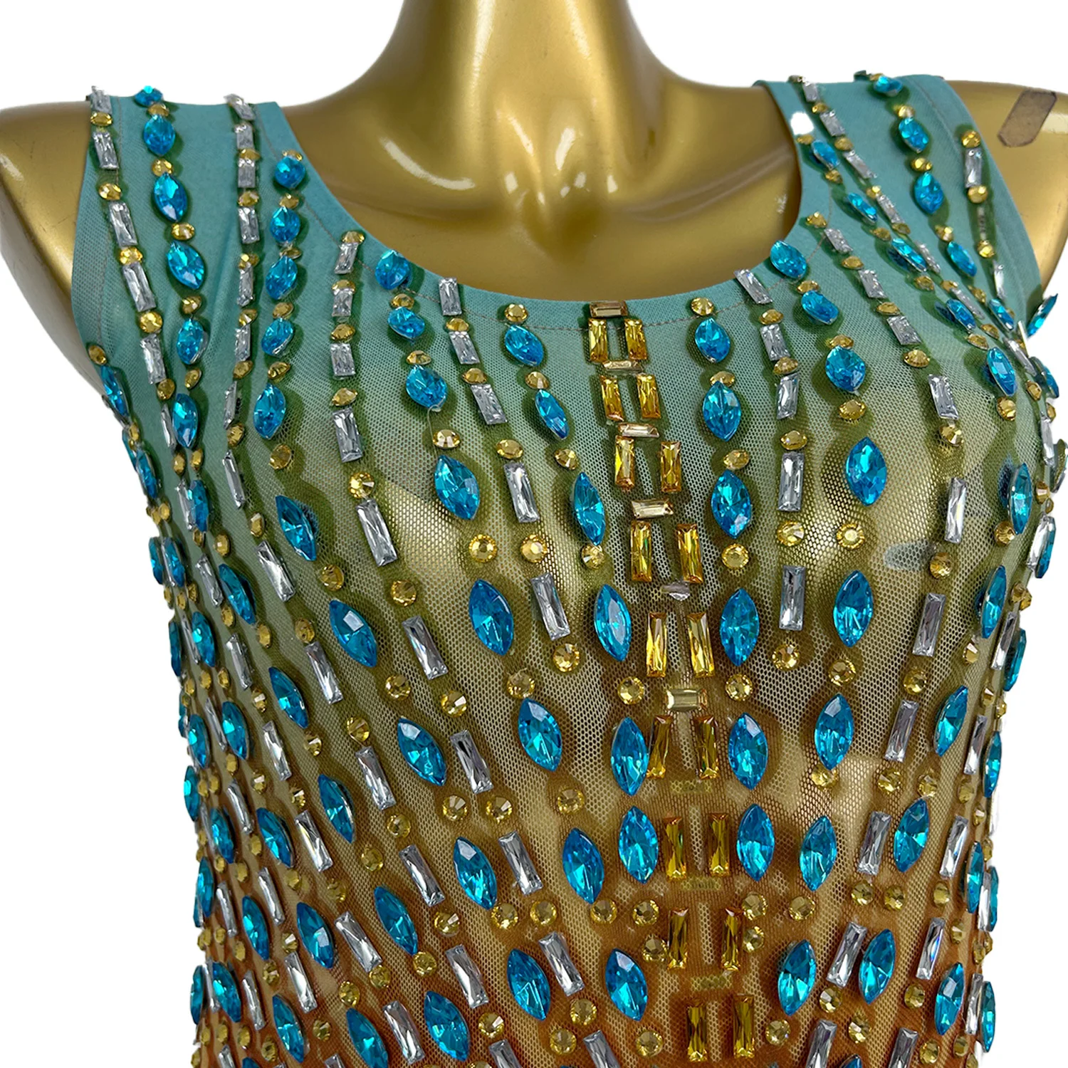 Sitiao Tuta colorata con strass da donna Vedi attraverso pantaloncini attillati in rete Pole Dance Acrobazie Costume Beach Pool Party Costume