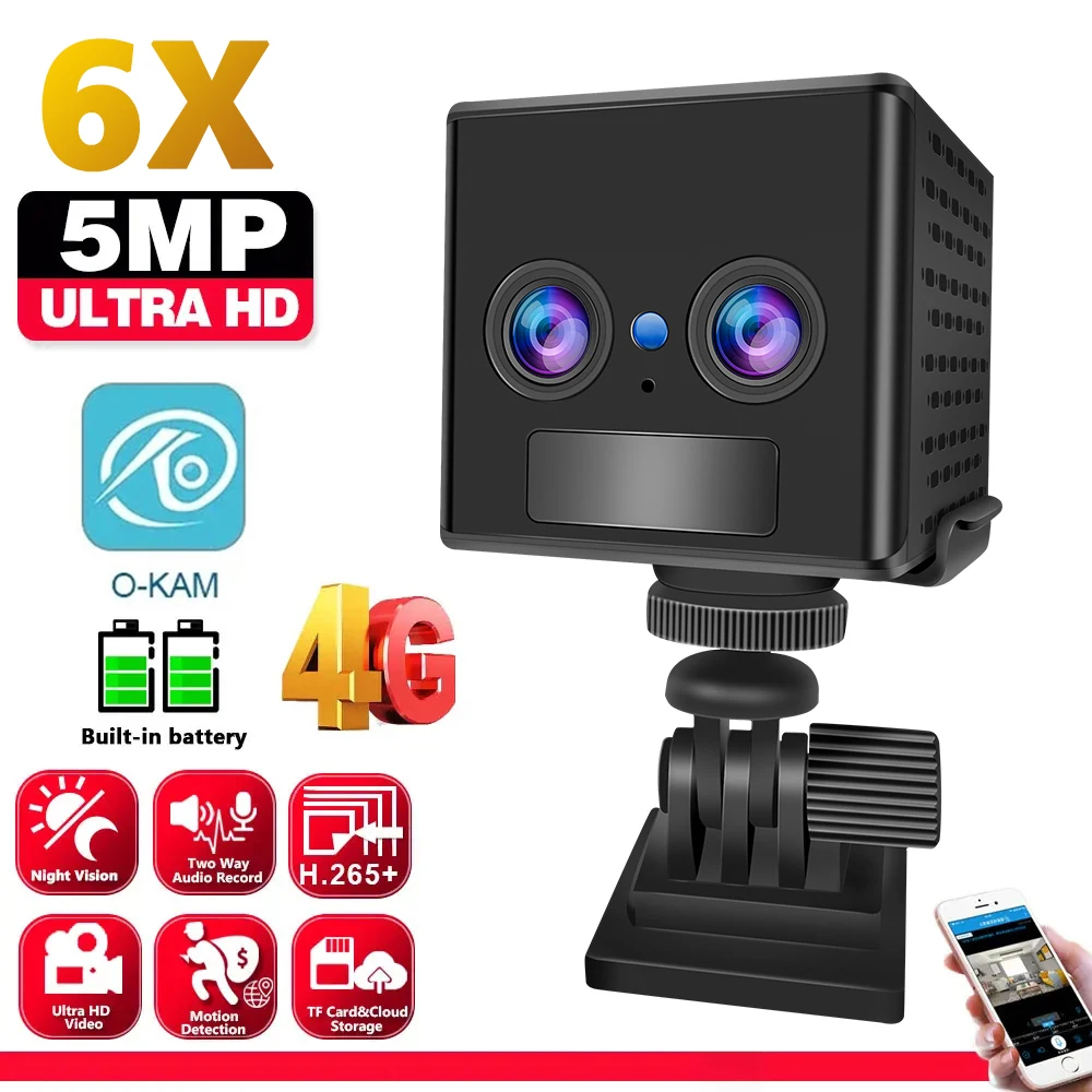 

4G Sim Mini HD 4k security Camera 5MP 3000mAh Low Power PIR Night Vision 6X Motion Detection Alarm Push Surveillance camera