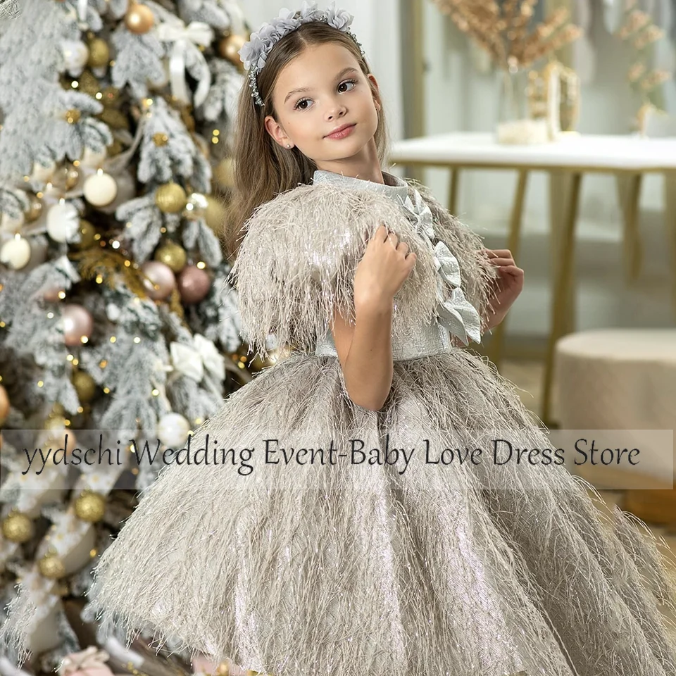 

Party Dresses 2024 First Communion Wedding Flower Girl Dresses Applique Girl Ball Gown Age 2-16 years Sheer Neck Lace Up