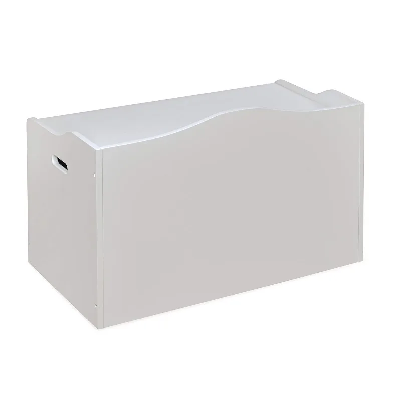 Bench-Top Wooden Toy Box in White – Safe Storage Chest with Dual Safety Hinges, Side Handles, and Front Slot