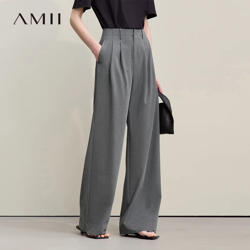 

Amii Minimalism Women' S Pants 2026 Spring New Versatile Pleated Loose Wide-leg Pants Solid Color Casual Basic Trousers 12641076