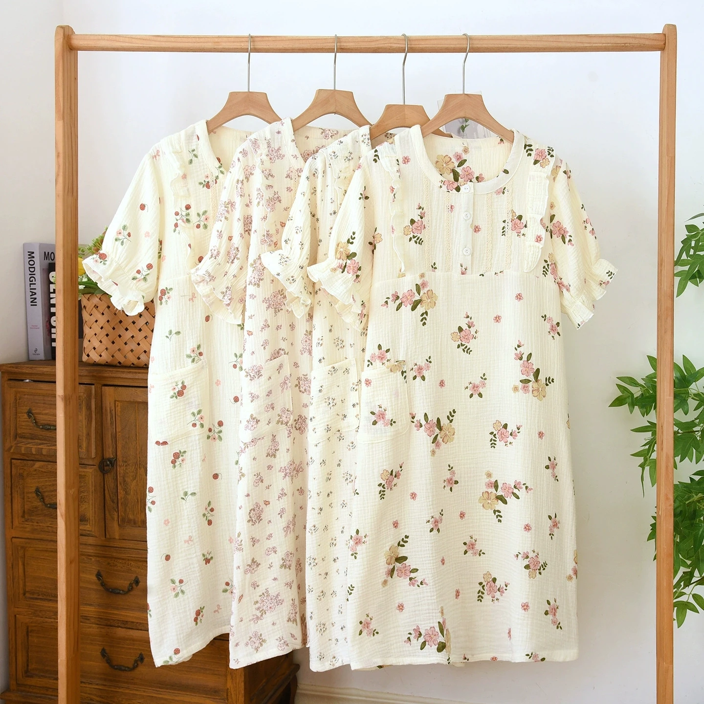 

Ночная сорочка из чистого хлопка с цветочным принтом, женская летняя ночная рубашка с коротким рукавом, цельное платье-пижама для сна