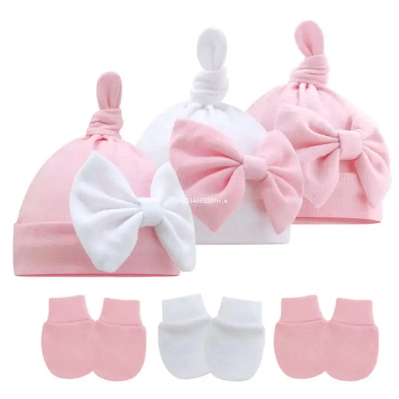 3-Pieces Newborn Hat Scratchproof Gloves Ankle Socks Set Comfortable Baby Accs