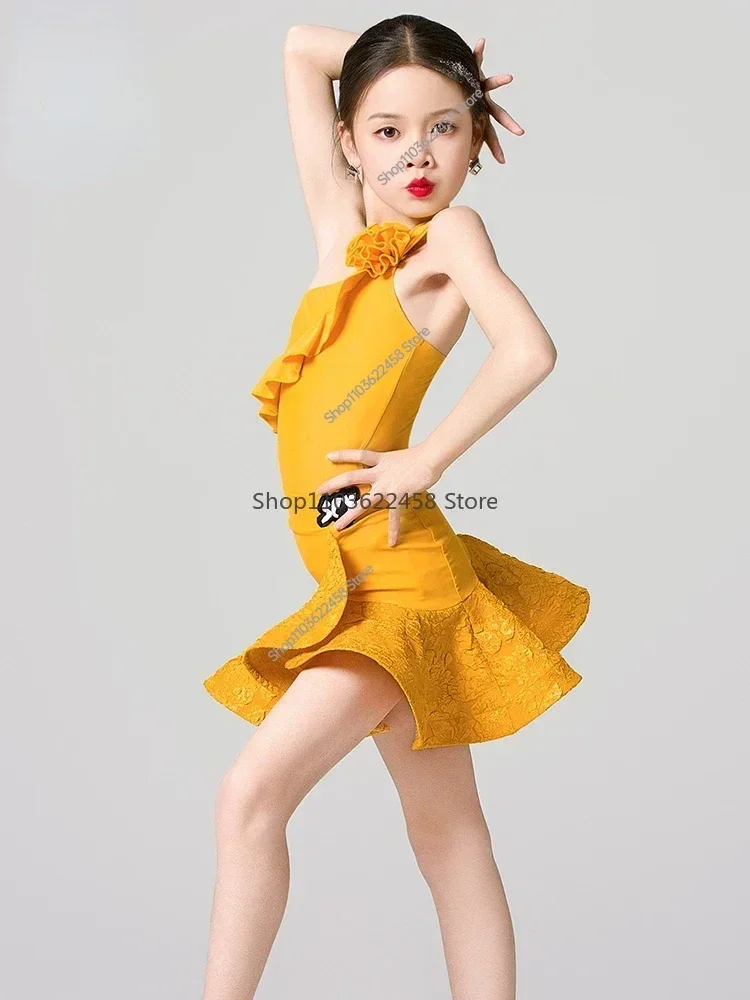 Professional Competition Tango Samba Latin Dance Costume Girls Children Cha Cha Rumba Ballroom Dance Dress Kids Performance Suit