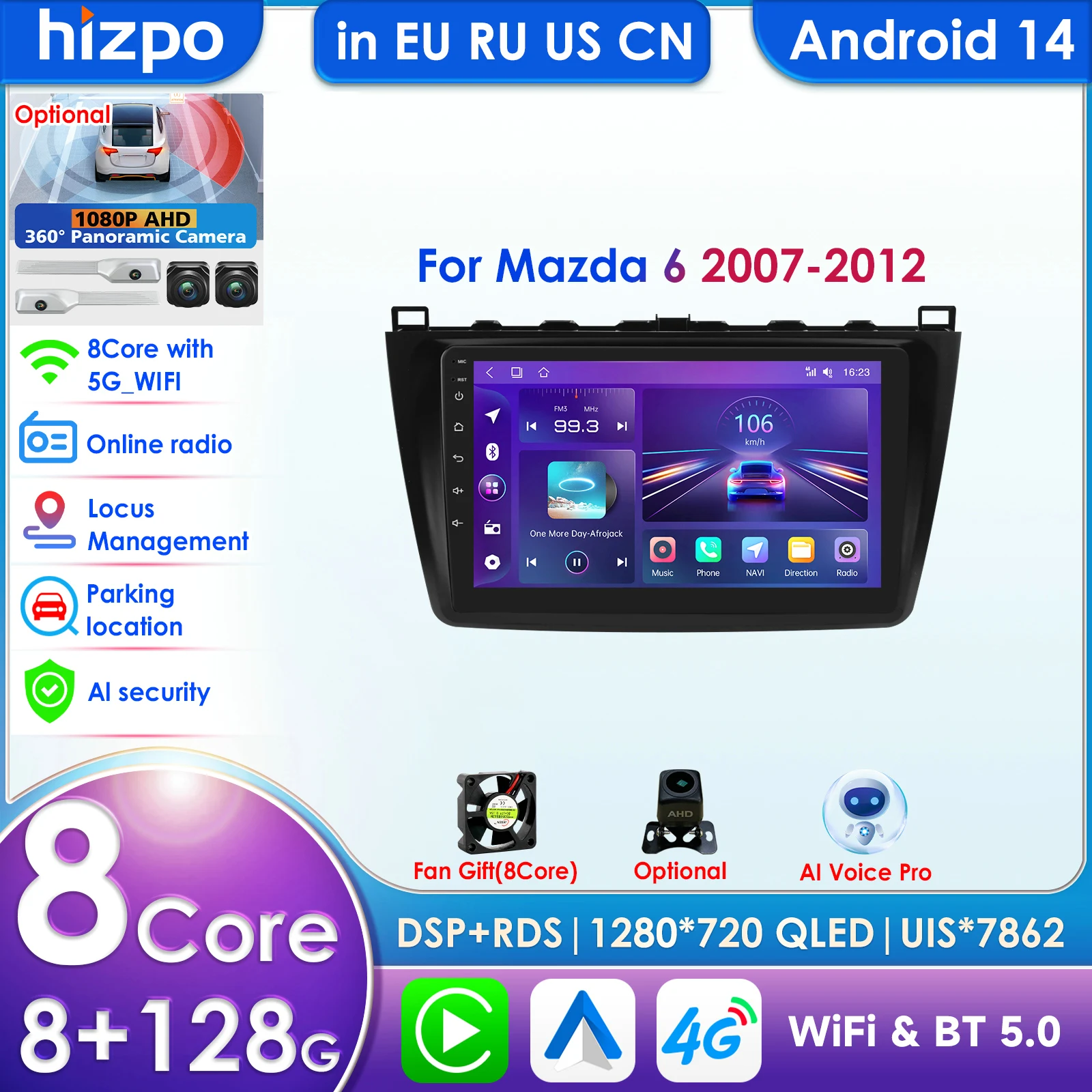 

Автомобильный мультимедийный плеер Hizpo 8-ядерный DSP для Mazda 6 2007-2012 с навигацией, Carplay, GPS и интеллектуальными системами