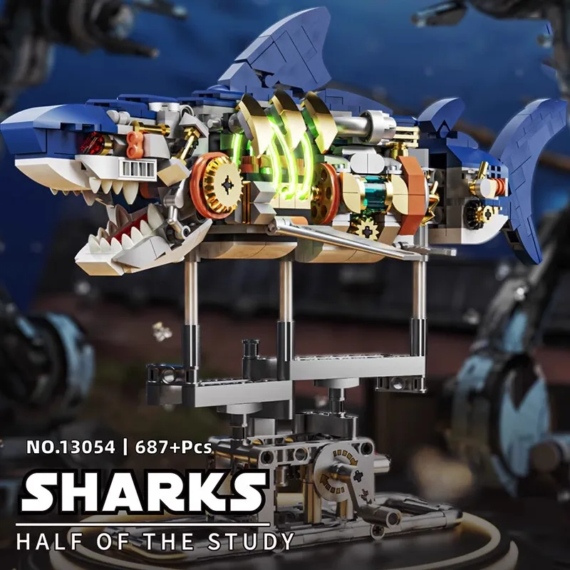 

687pcs Mechanical Marine Animal Series Mechanical Shark Interlocking Assembly Block Set Adult Boy Toy Gift