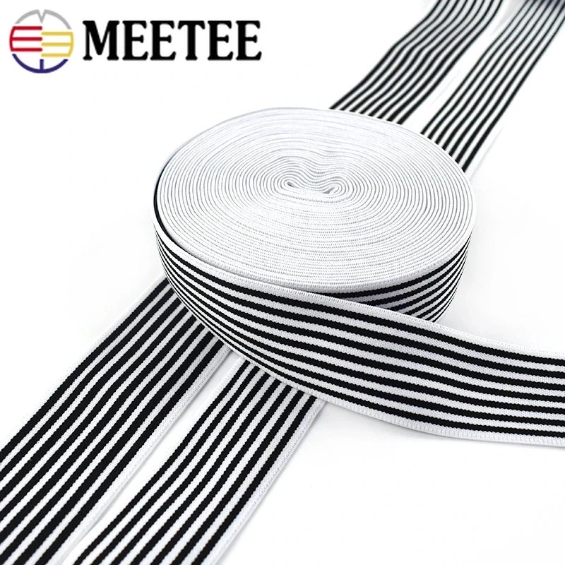 5/10Meters Black White Stripe Elastic Band Decor Stretch Rubber Ribbon for Sewing Clothes Pants Dress Belt Tape DIY Accessories